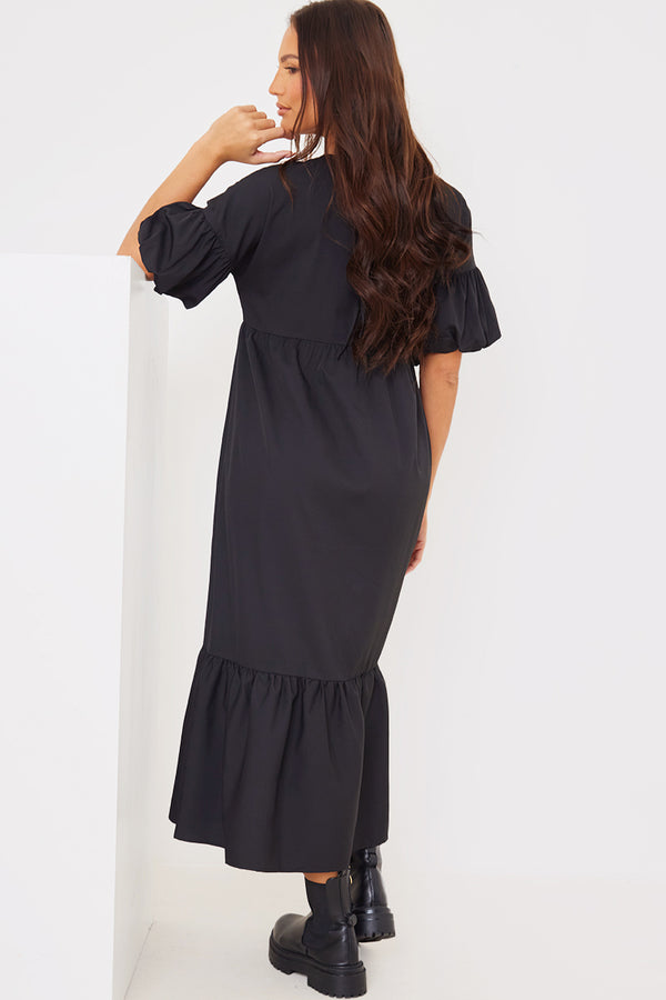 In The Style In The Style V Neck Smock Maxi Dress Black