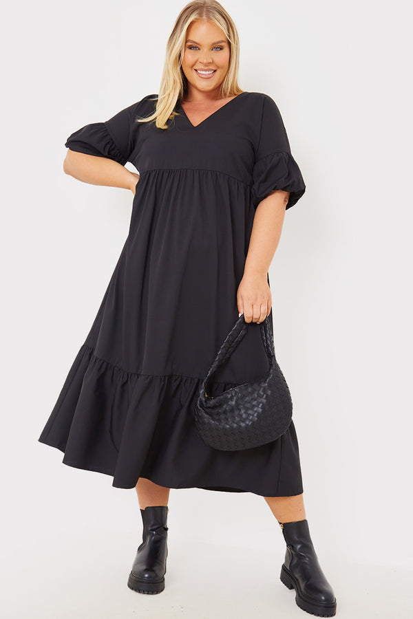 In The Style In The Style V Neck Smock Maxi Dress Black