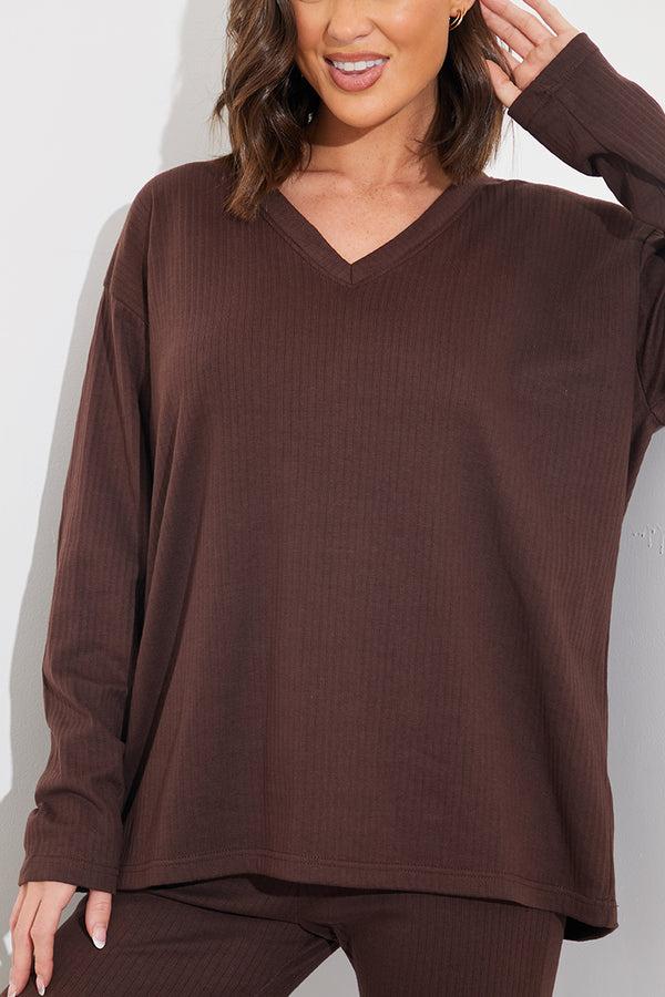 In The Style In The Style V Neck T Shirt And Wide Leg Trouser Set Black