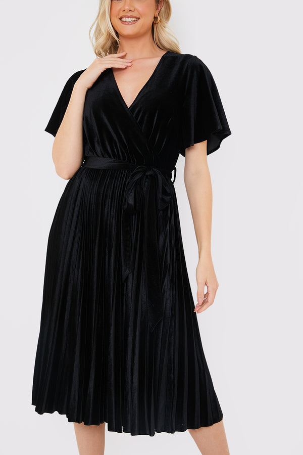 In The Style In The Style Velour Pleated Midi Dress Black