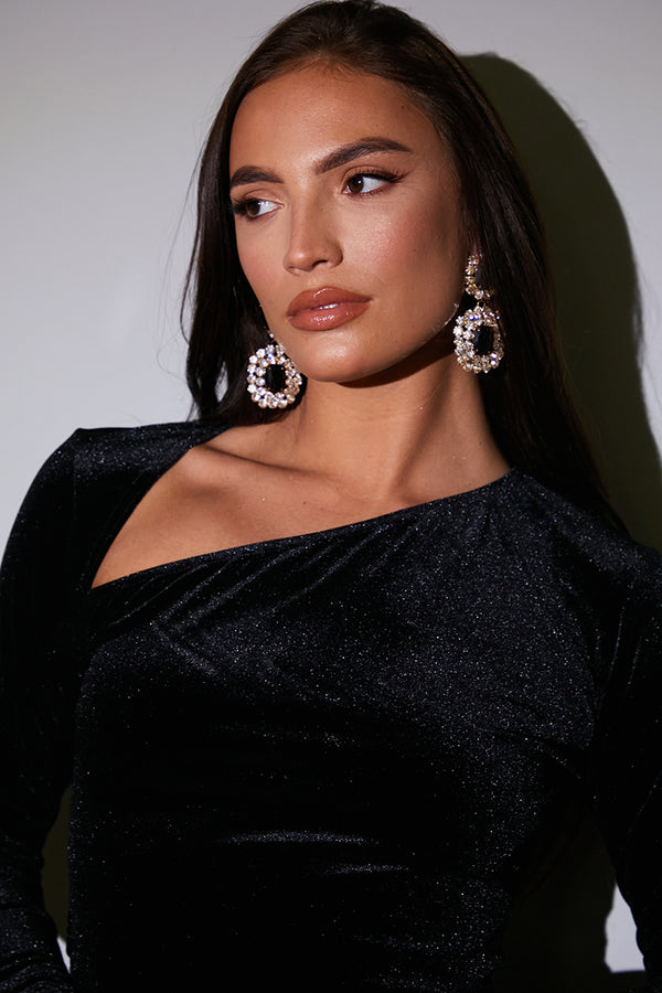 In The Style In The Style Velvet Asymmetric Cut Out Mini Dress Black