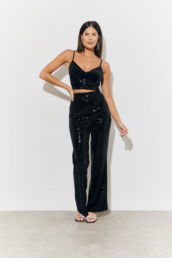 In The Style In The Style Velvet Sequin Co-Ord Bralet Black