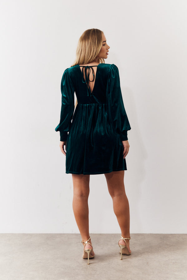 In The Style In The Style Velvet Smock Mini Dress Green
