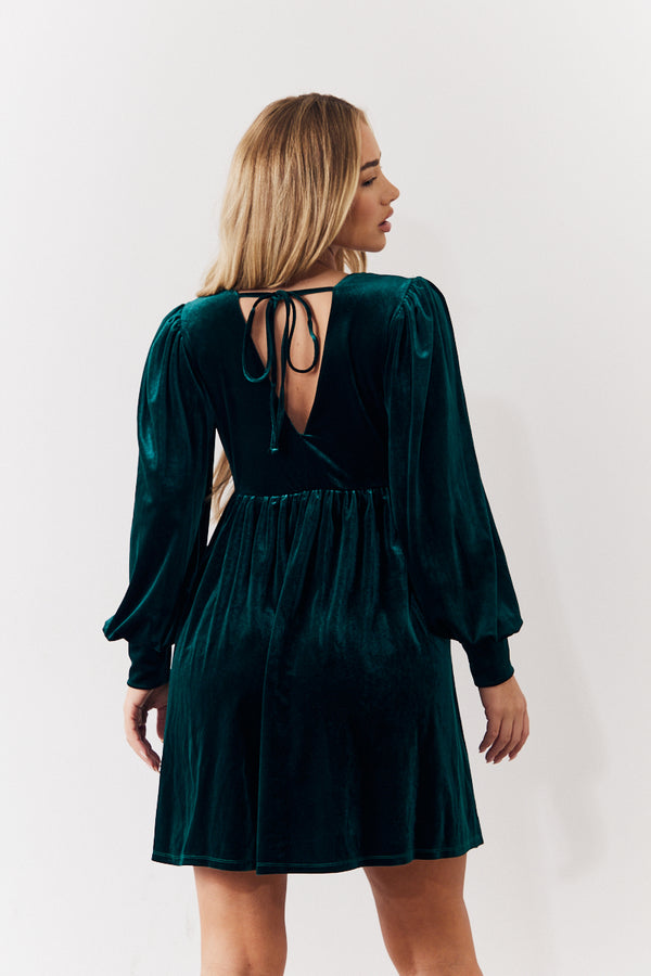 In The Style In The Style Velvet Smock Mini Dress Green