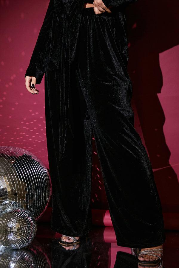 In The Style In The Style Velvet Wide Leg Trouser Black