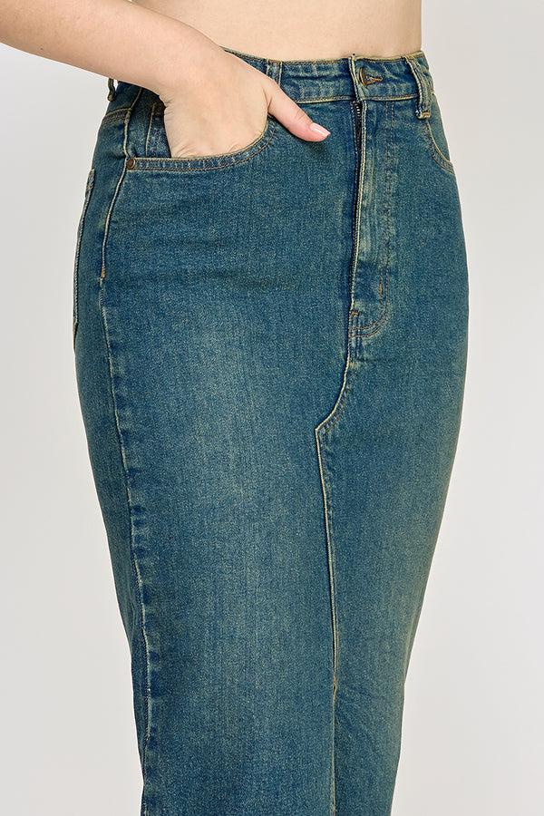 In The Style In The Style Vintage Wash Split Detail Denim Maxi Skirt Black