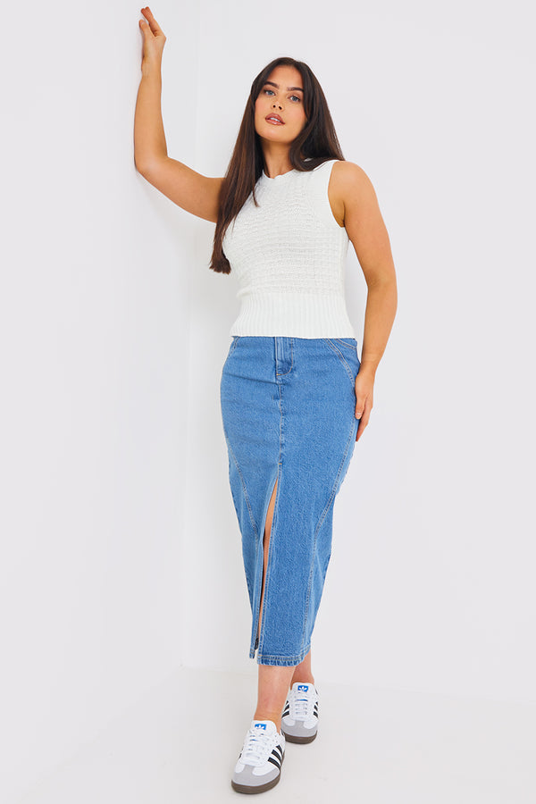 In The Style In The Style Waffle Knit Sleeveless Tank Top Cream