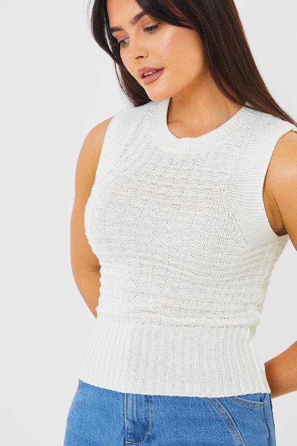In The Style In The Style Waffle Knit Sleeveless Tank Top Cream