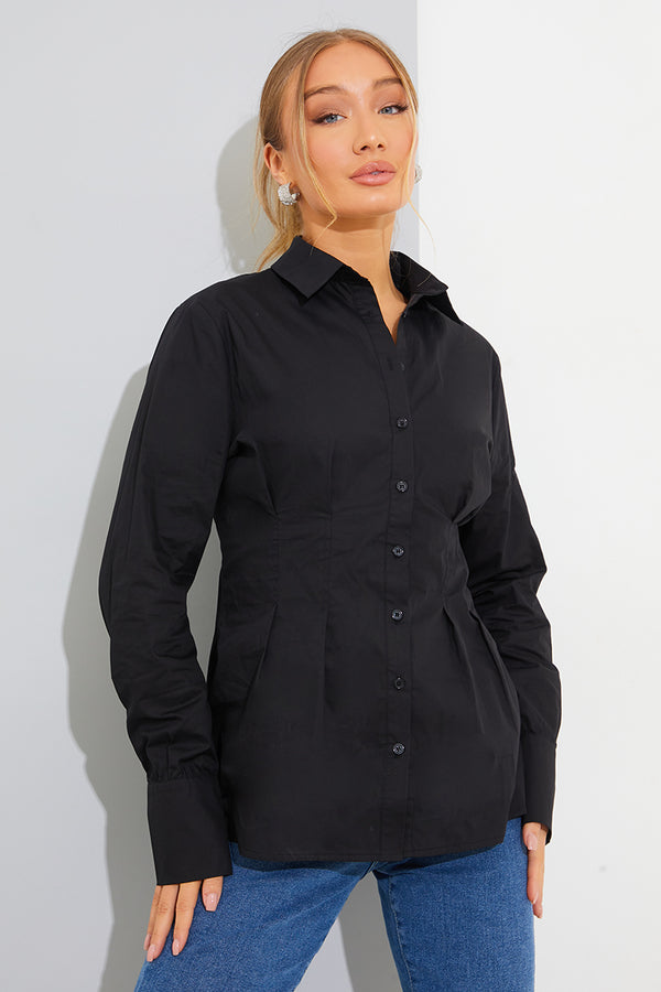 In The Style In The Style Waist Detail Poplin Shirt Black