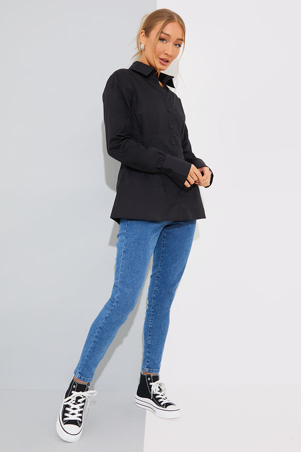 In The Style In The Style Waist Detail Poplin Shirt Black