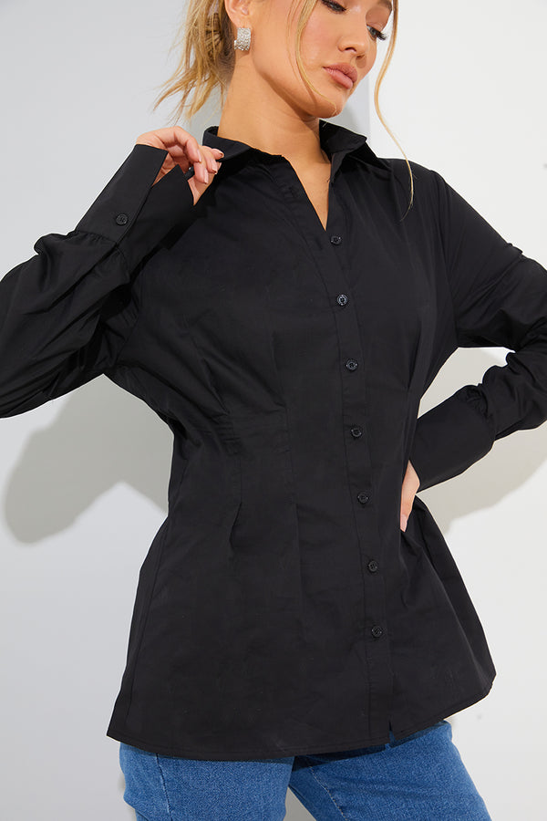In The Style In The Style Waist Detail Poplin Shirt Black