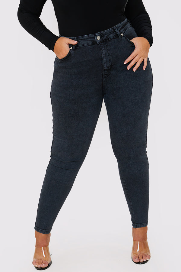 In The Style In The Style Washed High Waisted Skinny Jeans Grey