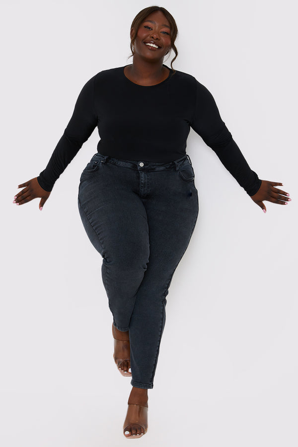 In The Style In The Style Washed High Waisted Skinny Jeans Grey