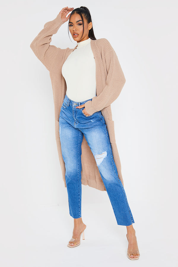 in the style In the Style Washed Ripped High Waisted Stretch Mom Jeans Blue