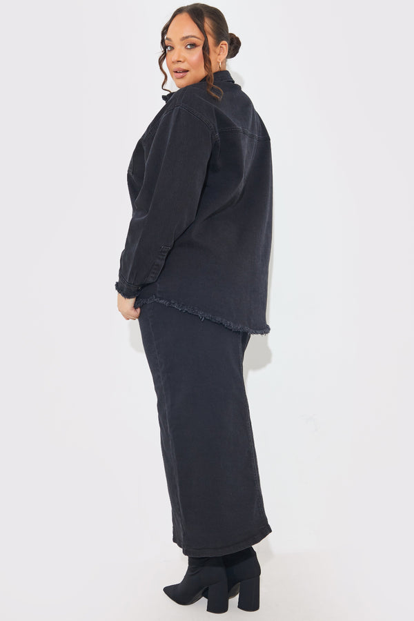 In The Style In The Style Washed Split Detail Denim Maxi Skirt Black