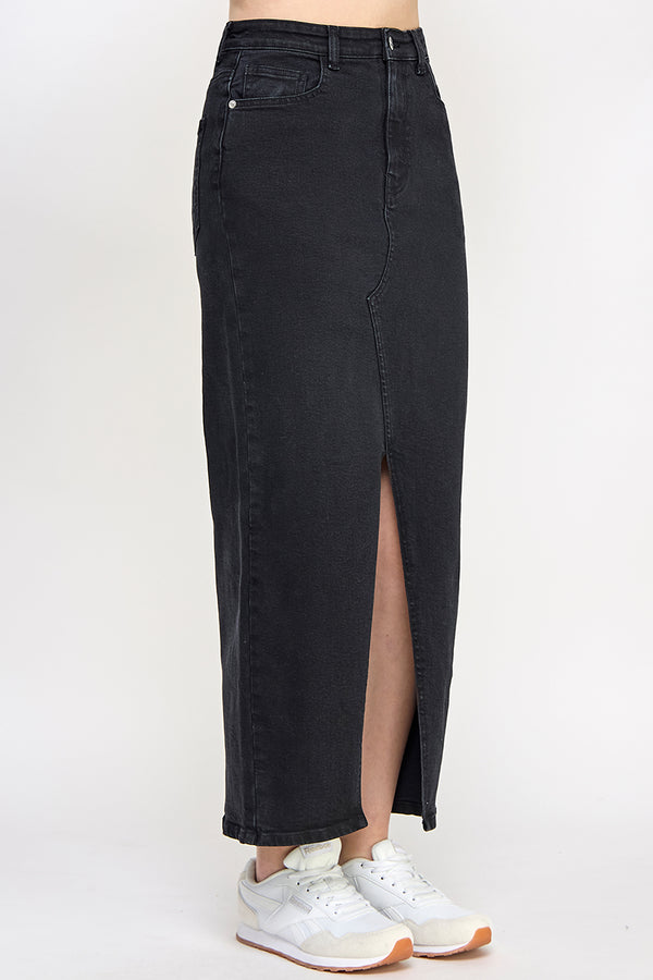 In The Style In The Style Washed Split Detail Denim Maxi Skirt Black