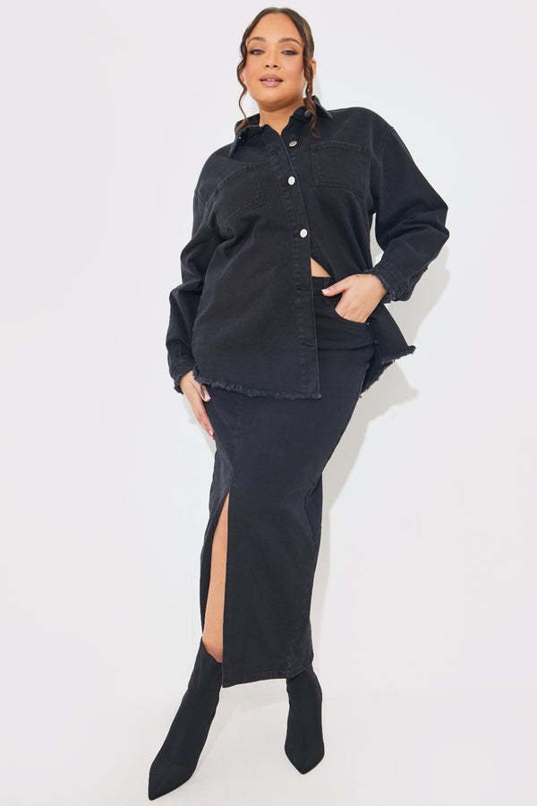 in the style In The Style Washed Split Detail Denim Maxi Skirt Black