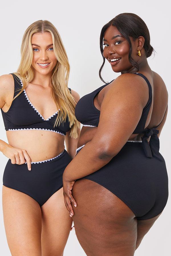 In The Style In The Style Whipstitch Trim Tie Back Bikini Top Black