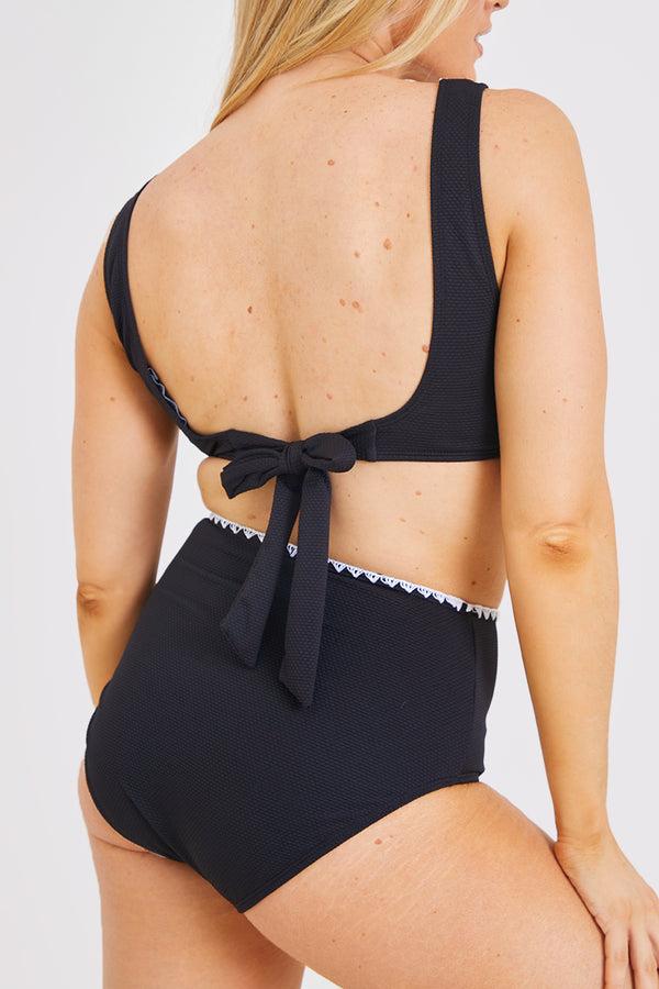 In The Style In The Style Whipstitch Trim Tie Back Bikini Top Black