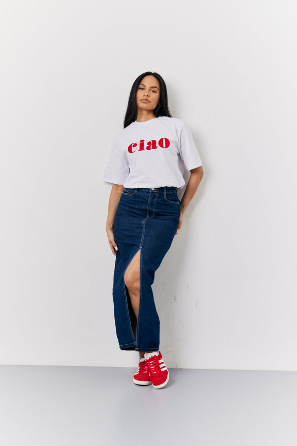 In The Style In The Style White Embroidered Ciao Slogan T-Shirt Cream