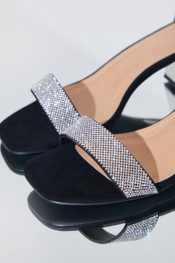 In The Style In The Style Wide Fit Diamante Strap Low Block Heel Black