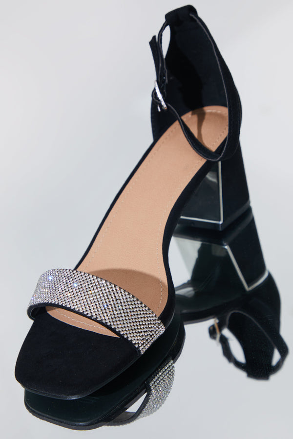 in the style In The Style Wide Fit Diamante Strap Low Block Heel Black