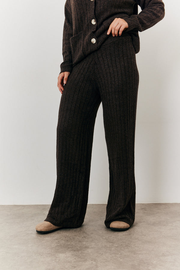 In The Style In The Style Wide Leg Knit Co-Ord Trouser Chocolate