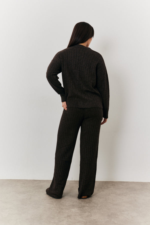 In The Style In The Style Wide Leg Knit Co-Ord Trouser Chocolate