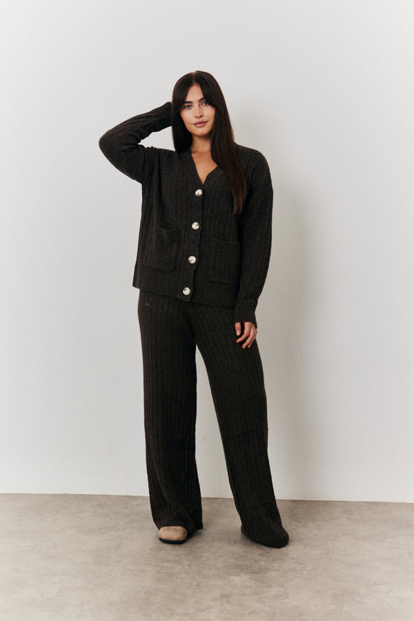 in the style In the Style Wide Leg Knit Co-Ord Trouser Chocolate
