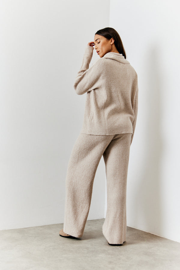 In The Style In The Style Wide Leg Knitted Co-Ord Trouser Camel