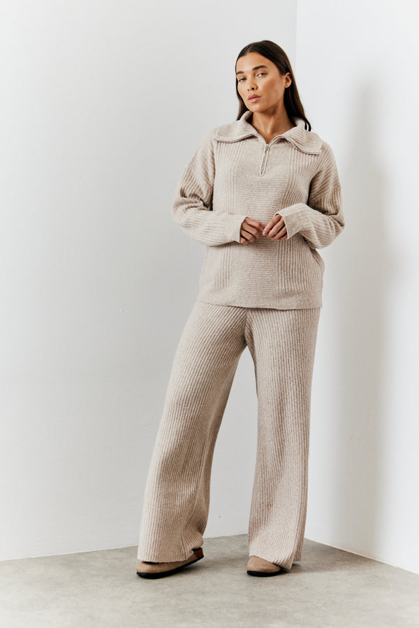 in the style In the Style Wide Leg Knitted Co-Ord Trouser Camel