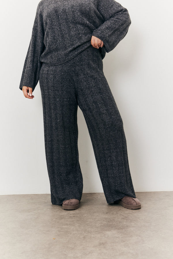 In The Style In The Style Wide Rib Wide Leg Co-Ord Trouser Charcoal