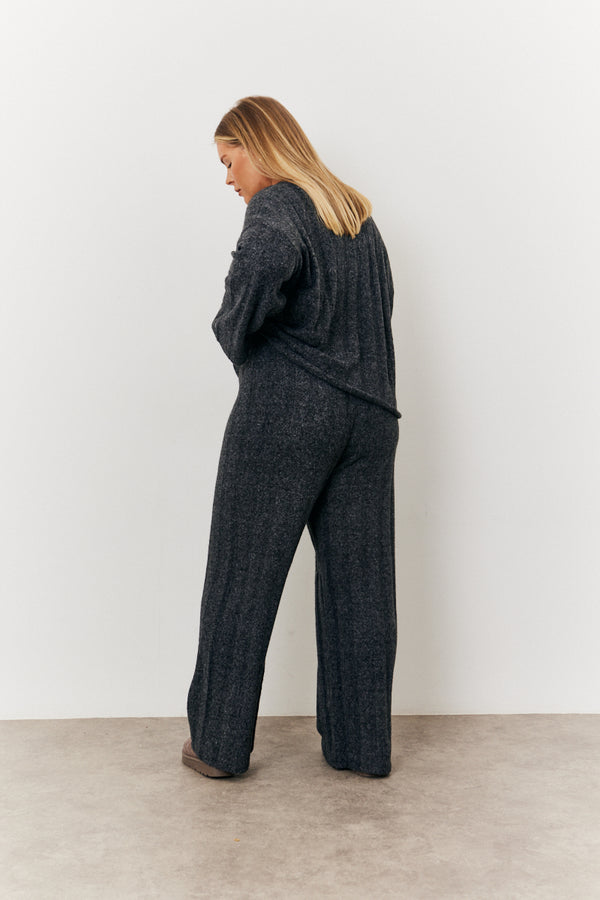 In The Style In The Style Wide Rib Wide Leg Co-Ord Trouser Charcoal