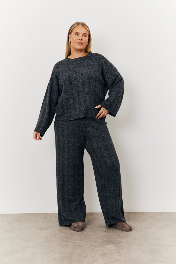 in the style In the Style Wide Rib Wide Leg Co-Ord Trouser Charcoal