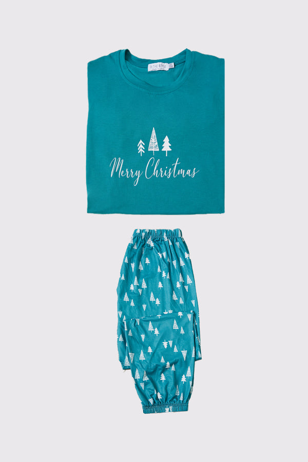 in the style In the Style Women's 'Merry Christmas' Matching Family PJ Set Teal