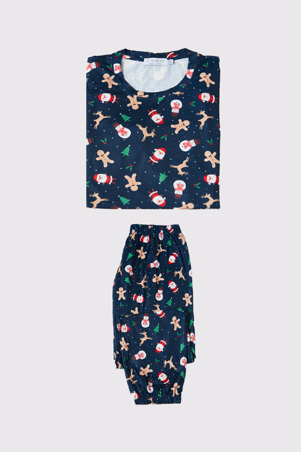 in the style In the Style Womens Santa/Gingerbread Man Print Matching Family PJ Set Navy