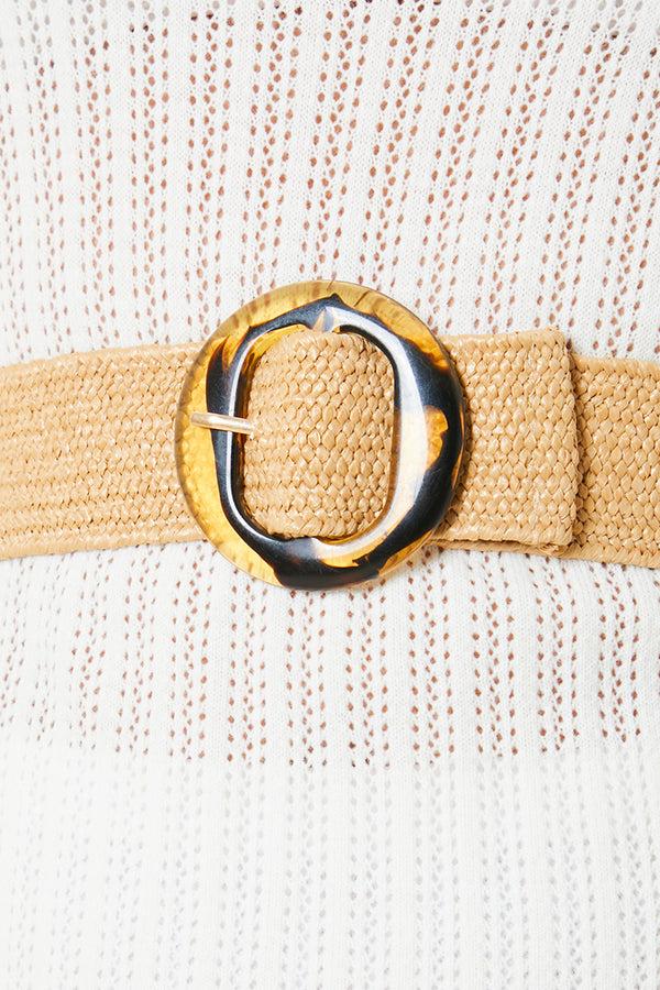 In The Style In The Style Woven Belt With Gold Buckle Beige