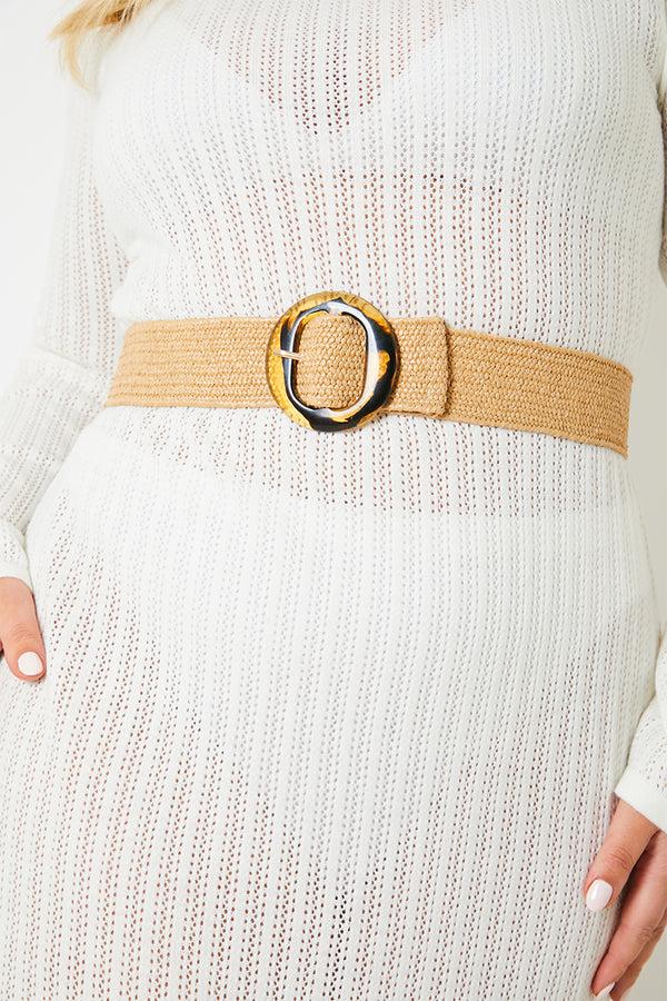 in the style In The Style Woven Belt With Gold Buckle Beige