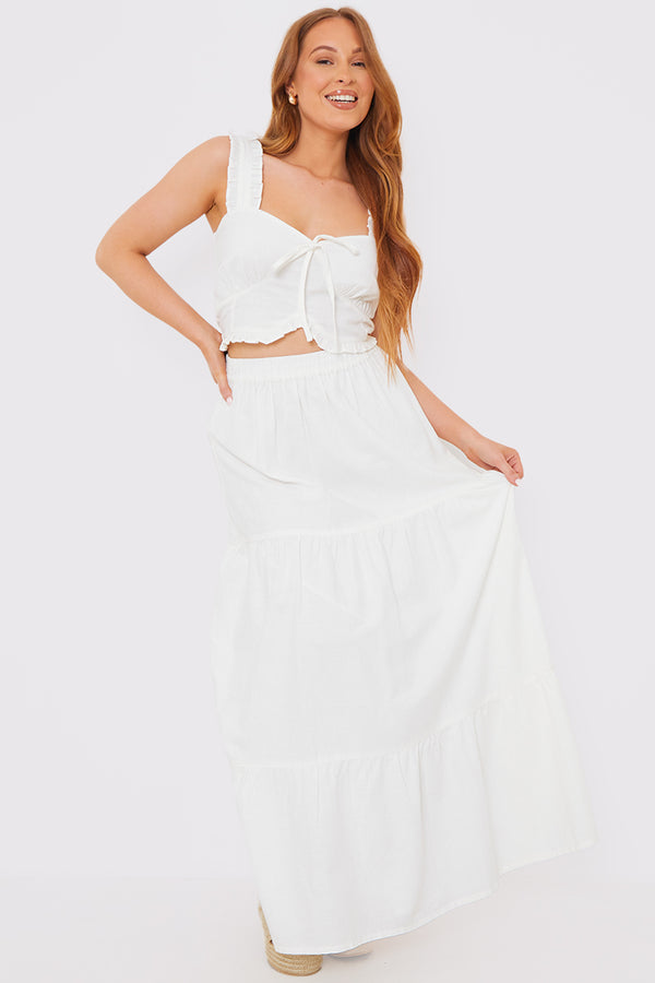 In The Style In The Style Woven Milkmaid Frill Crop Top White
