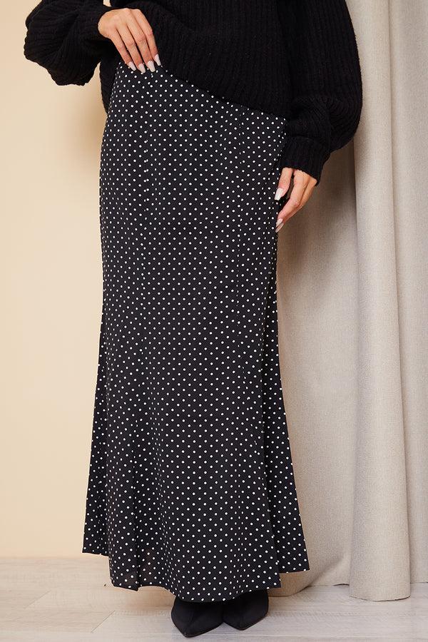 In The Style In The Style Woven Polka Dot Midaxi Skirt Black