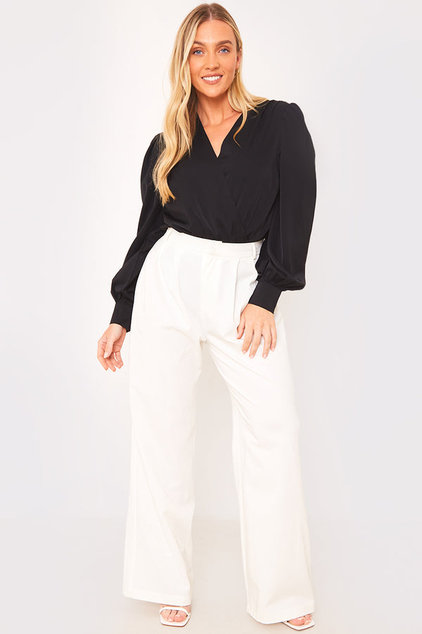 In The Style In The Style Woven Wrap Front Bodysuit Black