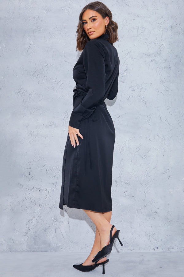 In The Style In The Style Wrap Collared Midi Dress Black