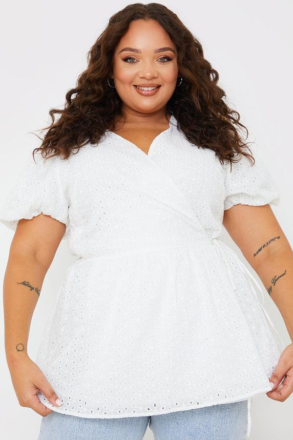 in the style In the Style Wrap Front Broderie Top White