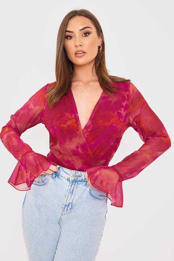 in the style In the Style Wrap Front Flared Cuff Bodysuit Black