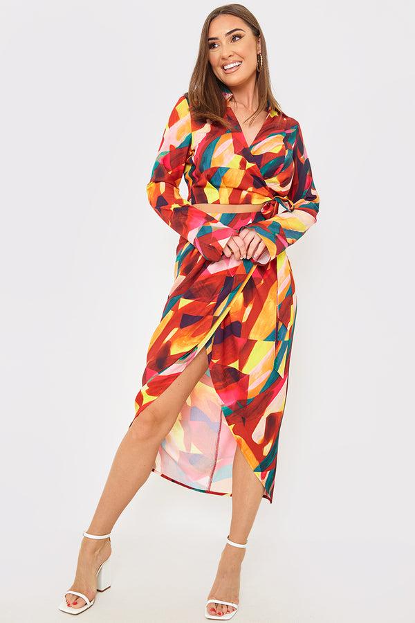 in the style In the Style Wrap Front Midi Skirt Multi