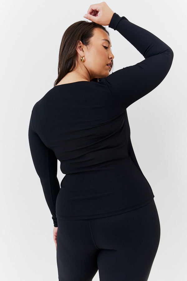 In The Style In The Style Wrap Front Rib Long Sleeve Top Black