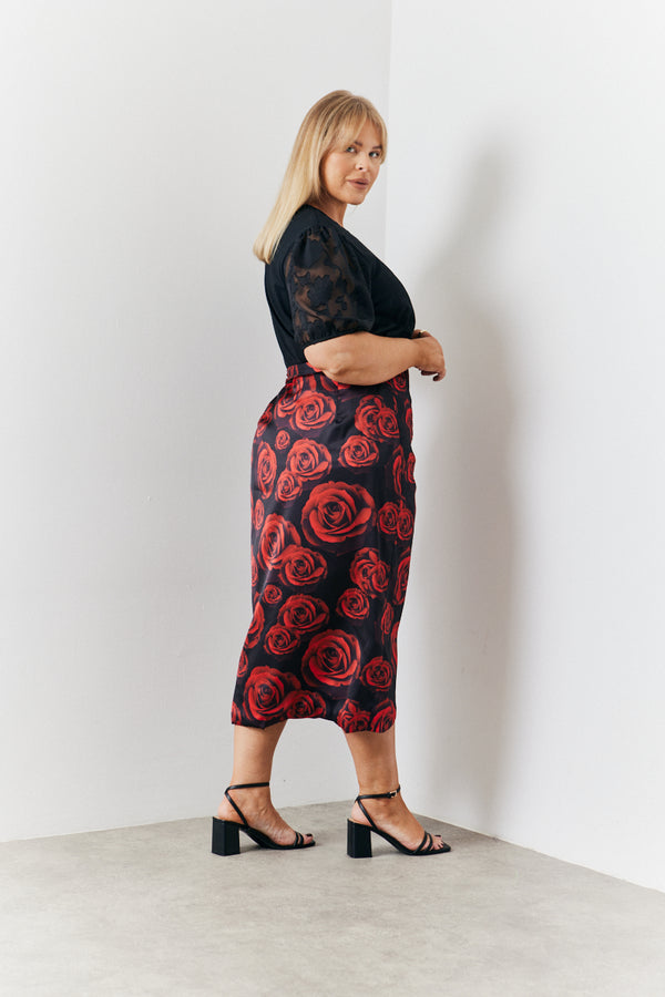 In The Style In The Style Wrap Front Rose Midi Skirt Multicoloured