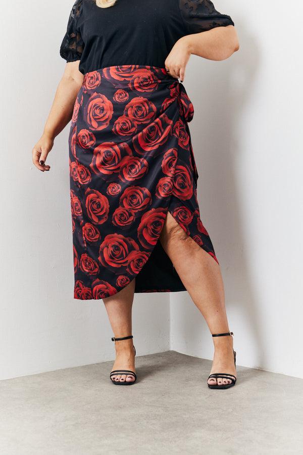 In The Style In The Style Wrap Front Rose Midi Skirt Multicoloured
