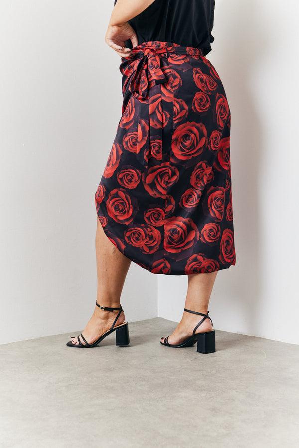 In The Style In The Style Wrap Front Rose Midi Skirt Multicoloured