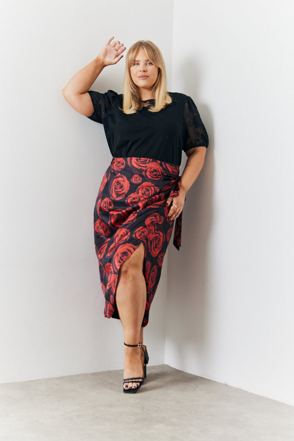 in the style In The Style Wrap Front Rose Midi Skirt Multicoloured
